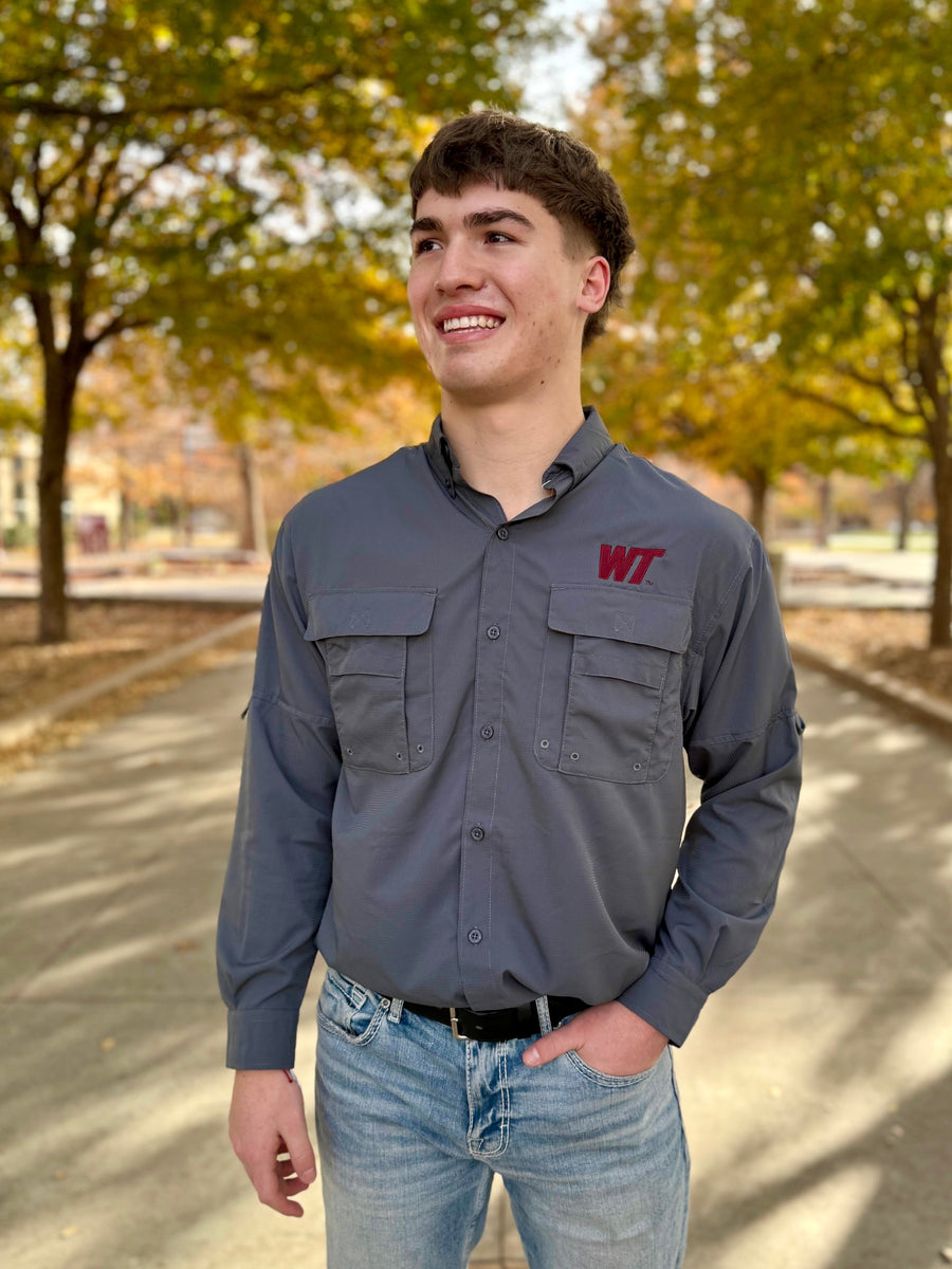 Slant WT Long Sleeve Fishing Shirt - Maroon Embroidery