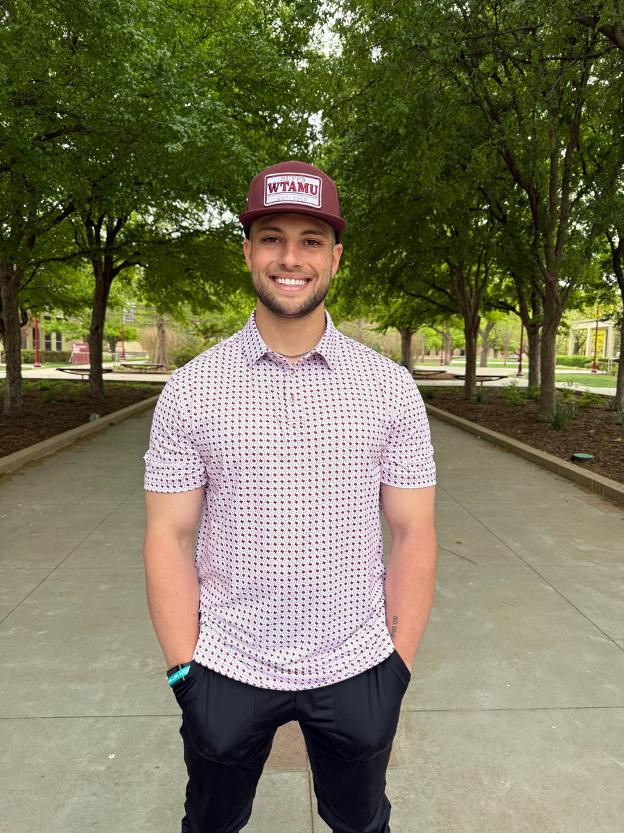 Burlebo Texas Maroon & White Polo
