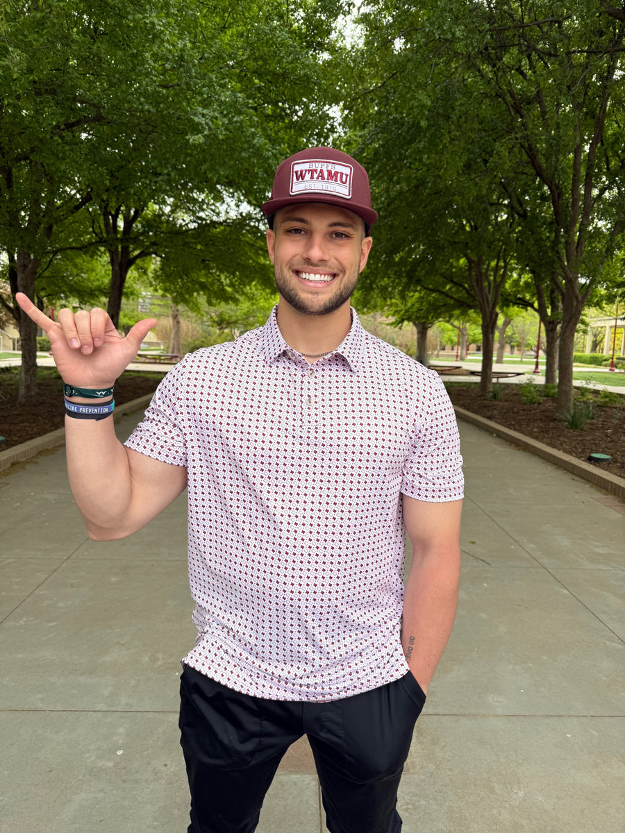 Burlebo Texas Maroon & White Polo