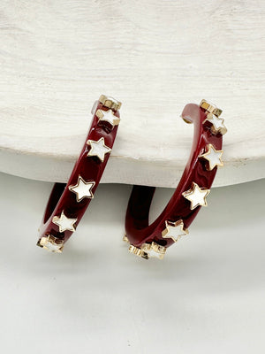 Star Maroon Hoop Earrings