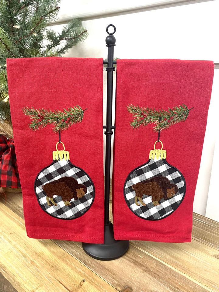 Buffalo Embroidered Dish Towel - Red - gift - Pane Designs: 