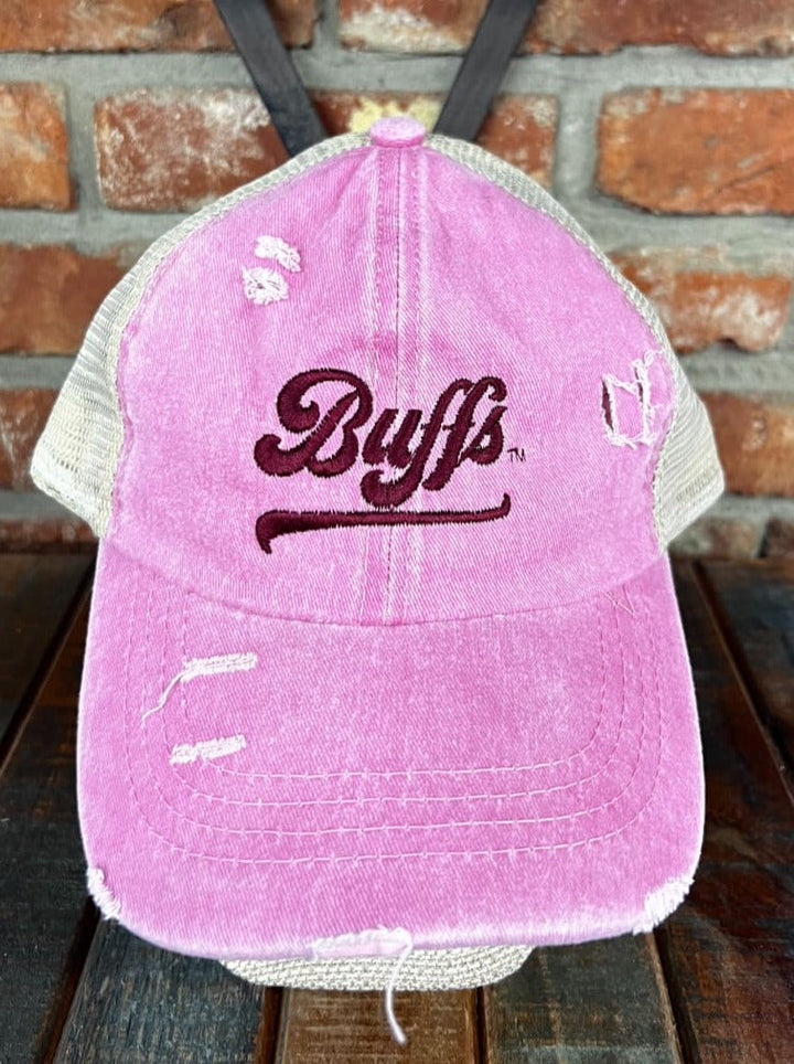 Buffs Swoosh Pink Distressed Cap - WT Fan Gear: Buffalo, 