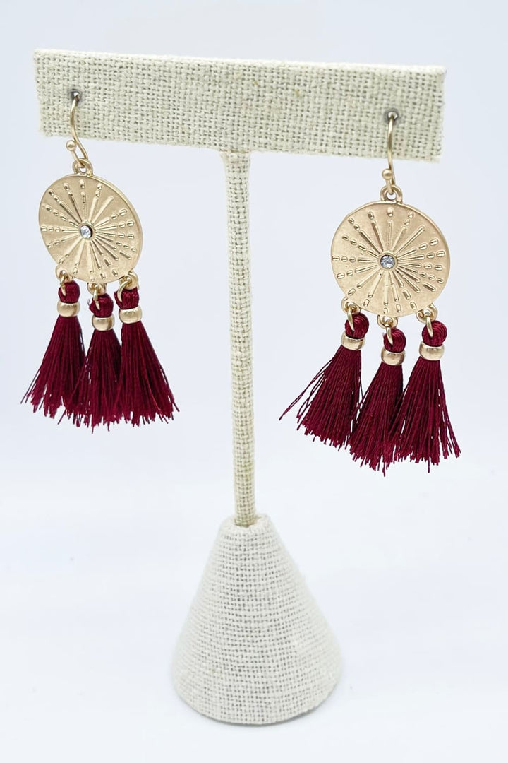 Gold and Maroon Tassel Earring - earrings - kenze panne: 