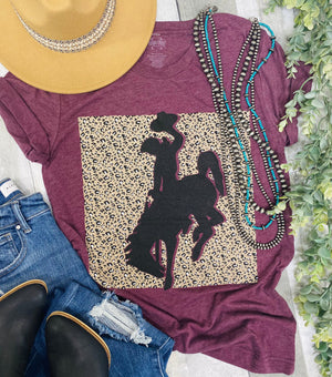 Maroon Leopard Bronc Rider Tee by Texas True Threads