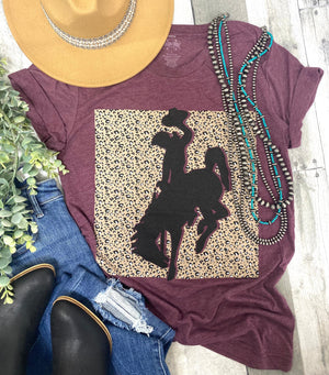 Maroon Leopard Bronc Rider Tee by Texas True Threads