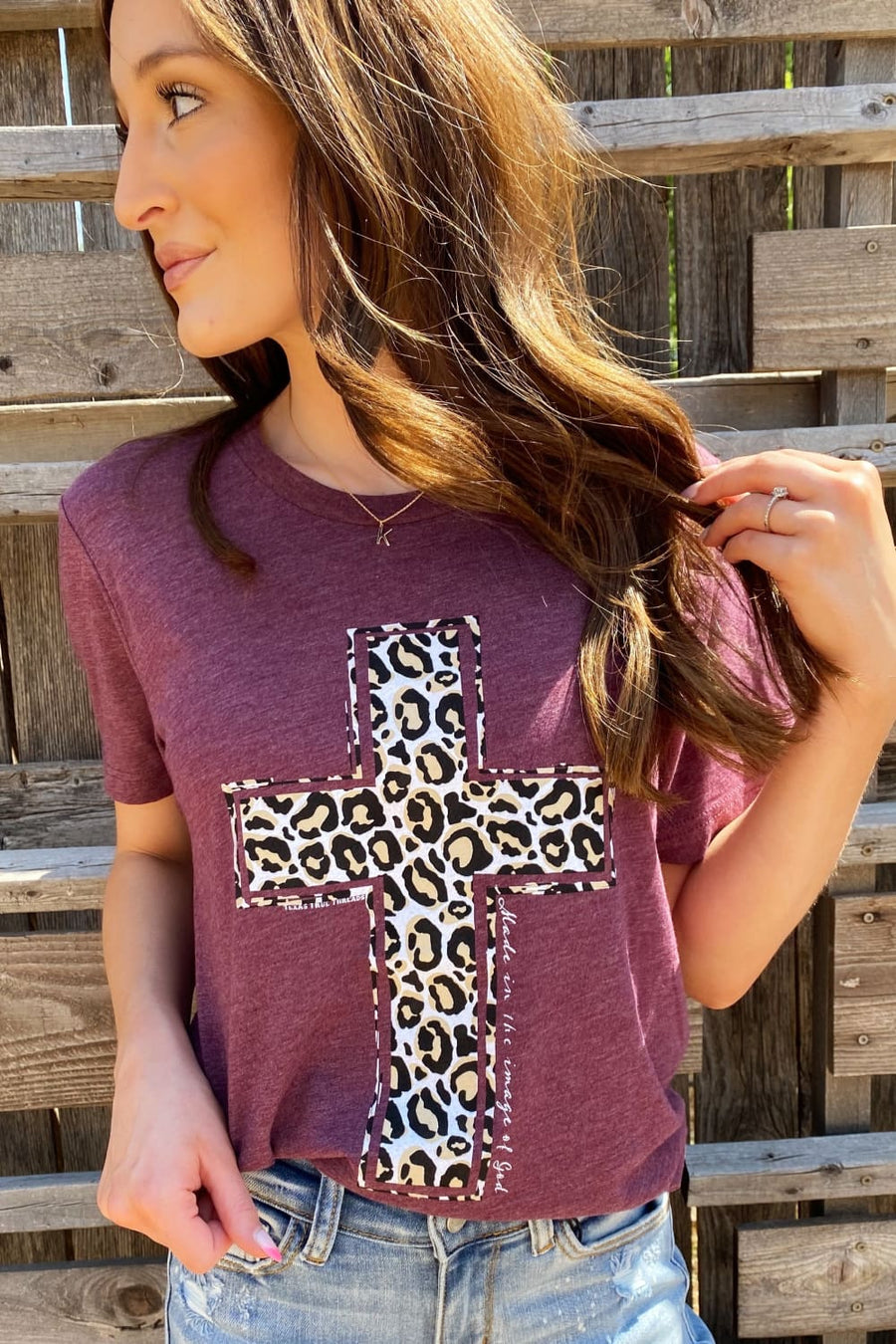 Leopard Cross on Maroon by Texas True Threads - graphic tee 