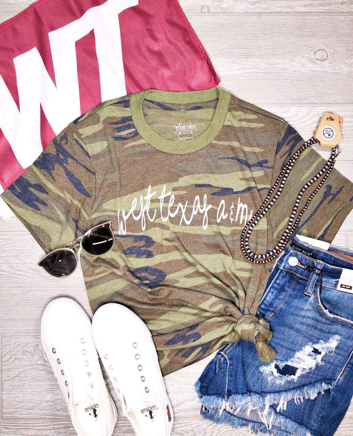 West Texas A&M Script Tee on Camo by True Threads - Graphic