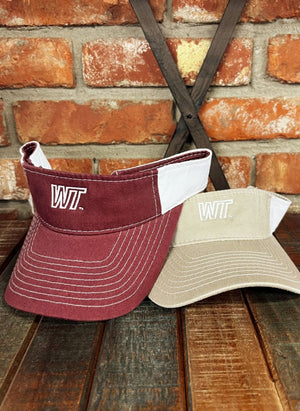 WT Two-Tone Visor in Maroon or Tan - WT Fan Gear: WT, Gear, WTAMU